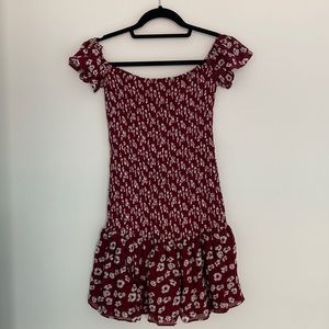 Maroon-white floral Zara mini dress
